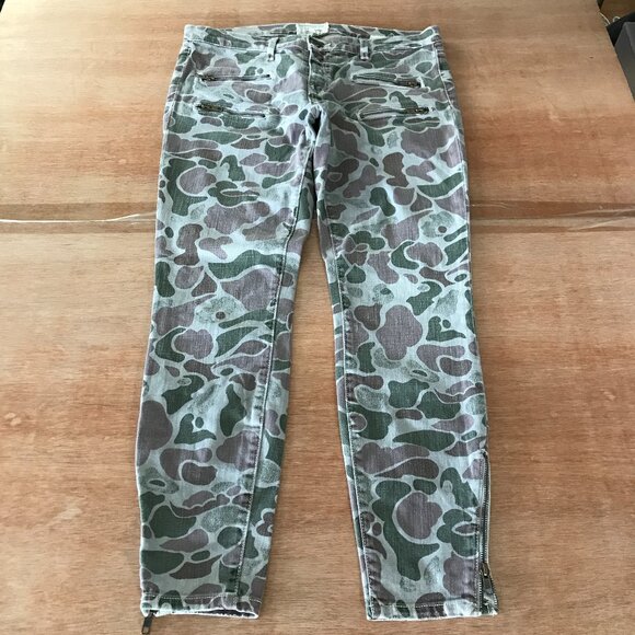 Current/Elliott The Multi Zip Stiletto Jeans Women 30 Green Camouflage Mid Rise - Picture 1 of 16